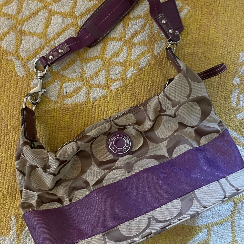 Coach signature purple stripe hobo